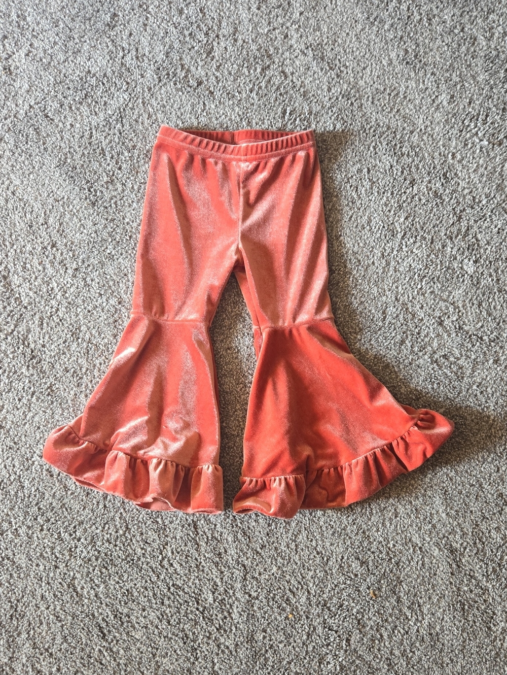Velvet Ruffle Bell Bottom Pants Orange